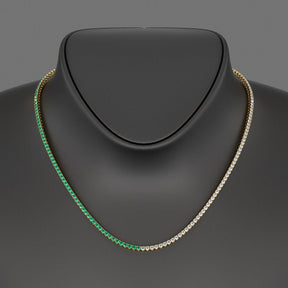 Natural Emerald & Diamond 50 - 50 Tennis Necklace in 14K/18K White Gold - Evara Jewelry LLC