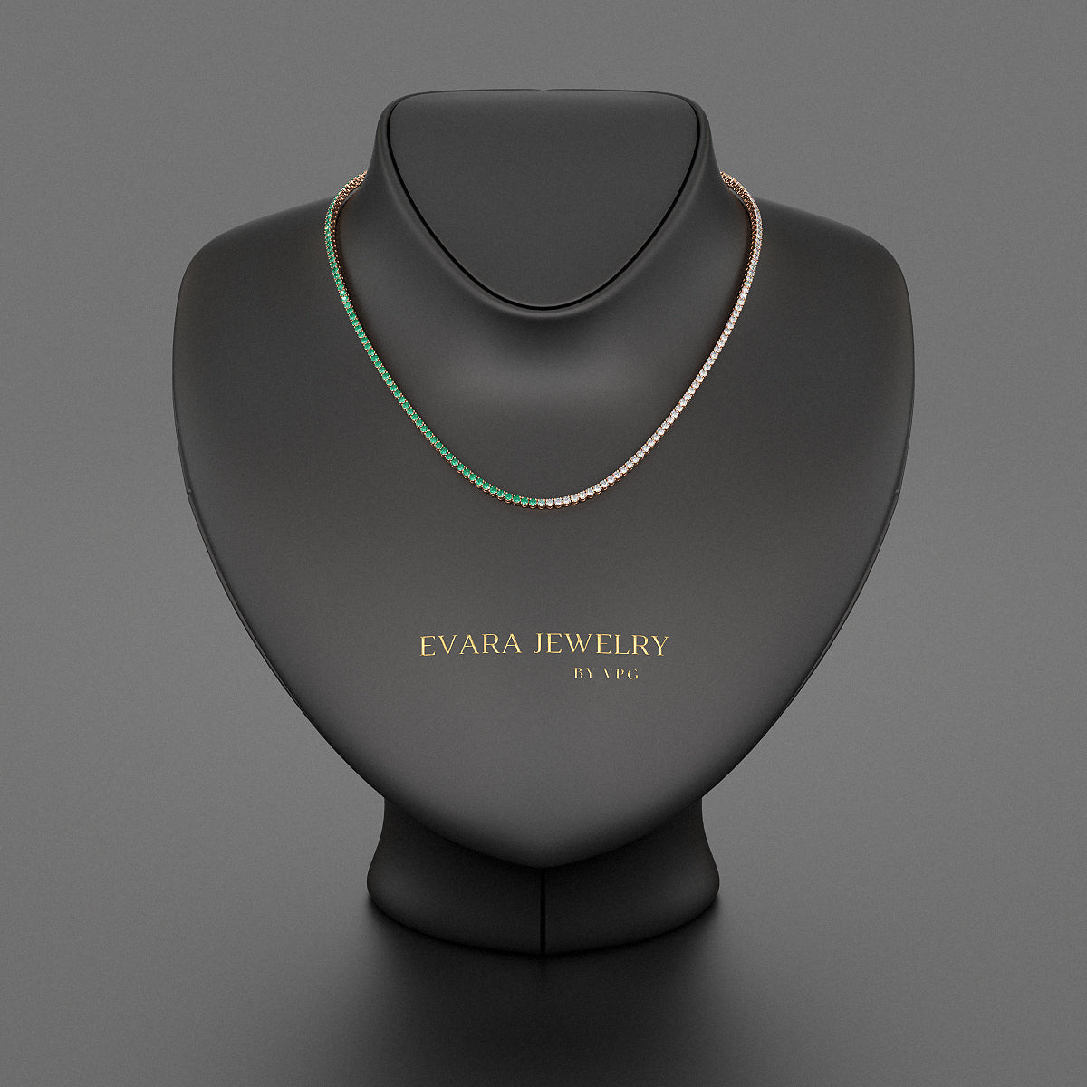 Natural Emerald & Diamond 50 - 50 Tennis Necklace in 14K/18K White Gold - Evara Jewelry LLC
