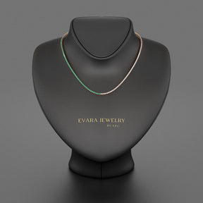 Natural Emerald & Diamond 50 - 50 Tennis Necklace in 14K/18K White Gold - Evara Jewelry LLC