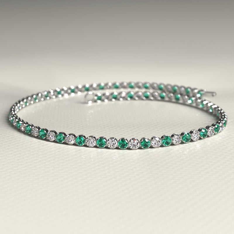 Natural Emerald & Diamond Alternate Tennis Bracelet in 14K/18K Gold