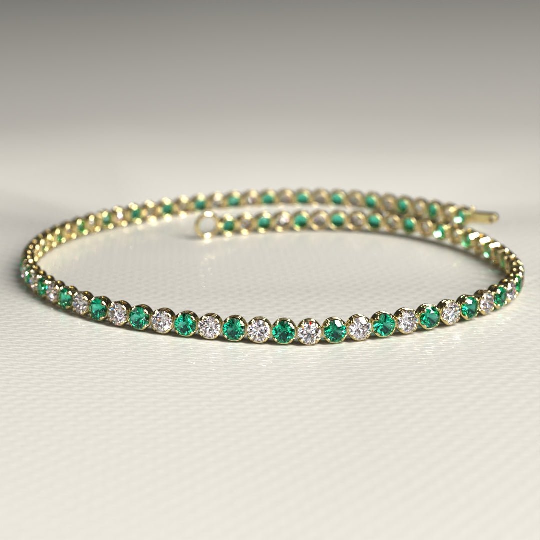 Natural Emerald & Diamond Alternate Tennis Bracelet in 14K/18K Gold - Evara Jewelry LLC
