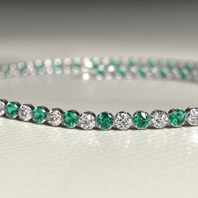 Natural Emerald & Diamond Alternate Tennis Bracelet in 14K/18K Gold - Evara Jewelry LLC
