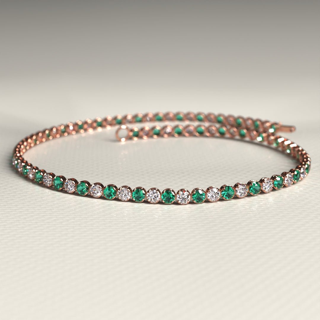 Natural Emerald & Diamond Alternate Tennis Bracelet in 14K/18K Gold - Evara Jewelry LLC