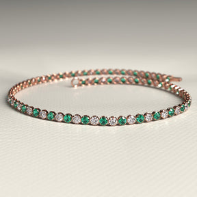Natural Emerald & Diamond Alternate Tennis Bracelet in 14K/18K Gold - Evara Jewelry LLC