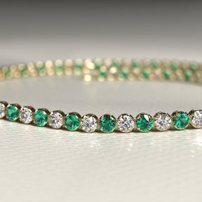 Natural Emerald & Diamond Alternate Tennis Bracelet in 14K/18K Gold - Evara Jewelry LLC