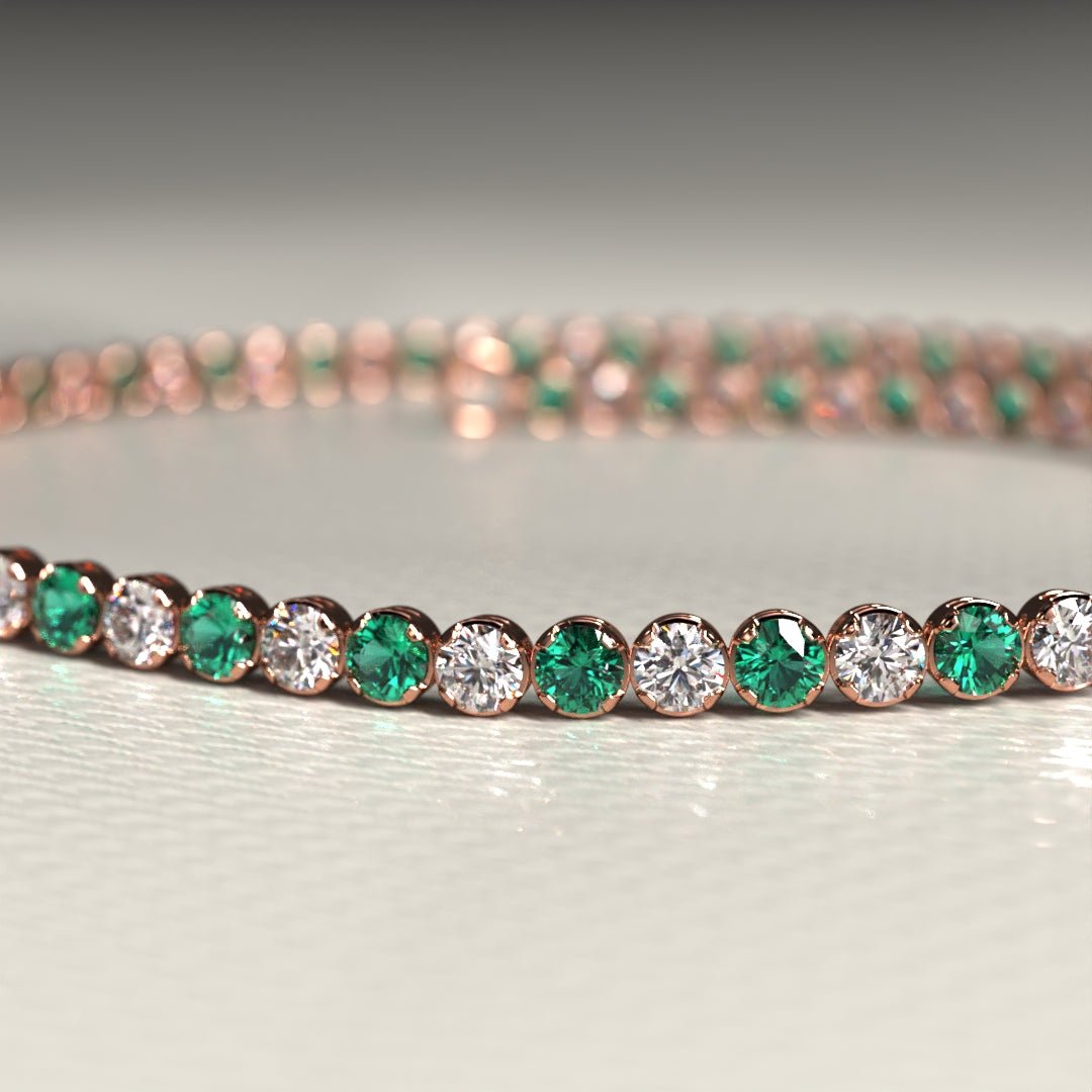 Natural Emerald & Diamond Alternate Tennis Bracelet in 14K/18K Gold - Evara Jewelry LLC