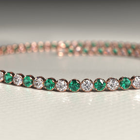 Natural Emerald & Diamond Alternate Tennis Bracelet in 14K/18K Gold - Evara Jewelry LLC
