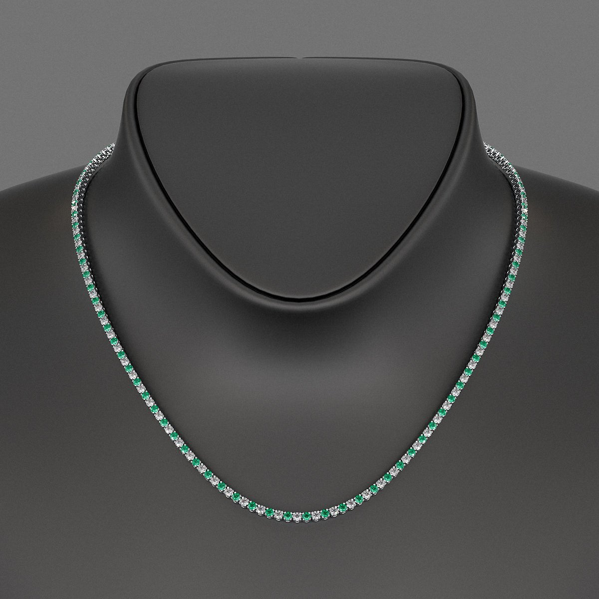Natural Emerald & Diamond Alternate Tennis Necklace in 14K/18K Gold - Evara Jewelry LLC