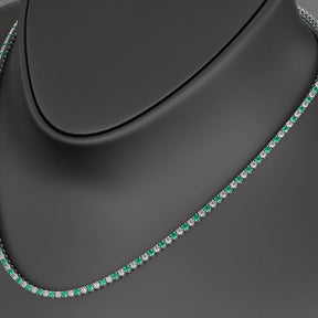 Natural Emerald & Diamond Alternate Tennis Necklace in 14K/18K Gold - Evara Jewelry LLC