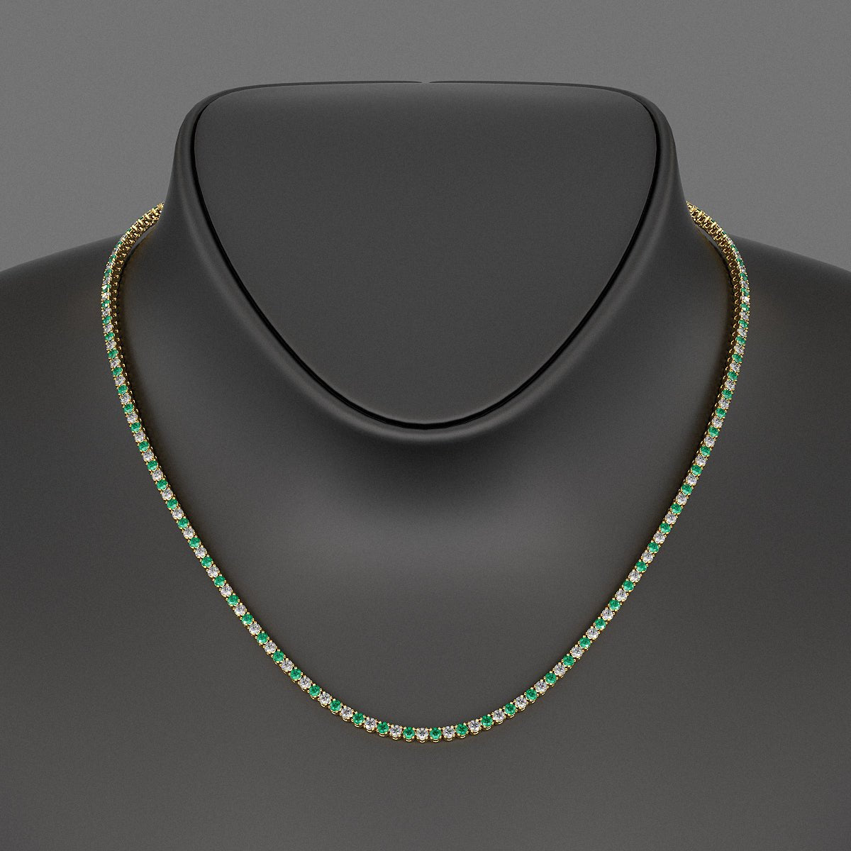 Natural Emerald & Diamond Alternate Tennis Necklace in 14K/18K Gold - Evara Jewelry LLC