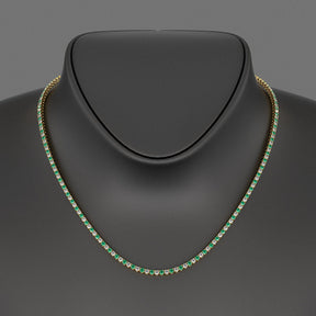 Natural Emerald & Diamond Alternate Tennis Necklace in 14K/18K Gold - Evara Jewelry LLC