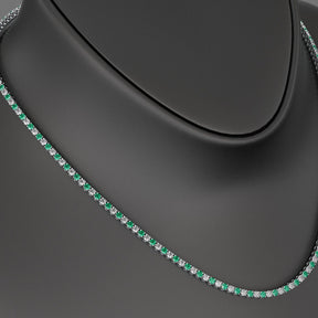 Natural Emerald & Diamond Alternate Tennis Necklace in 14K/18K Gold - Evara Jewelry LLC