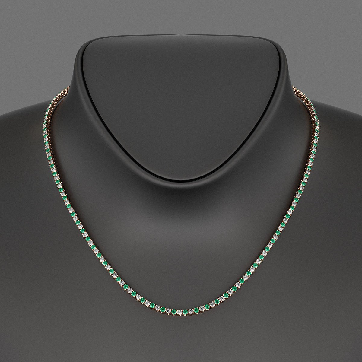 Natural Emerald & Diamond Alternate Tennis Necklace in 14K/18K Gold - Evara Jewelry LLC