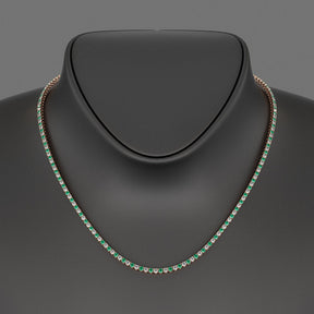 Natural Emerald & Diamond Alternate Tennis Necklace in 14K/18K Gold - Evara Jewelry LLC
