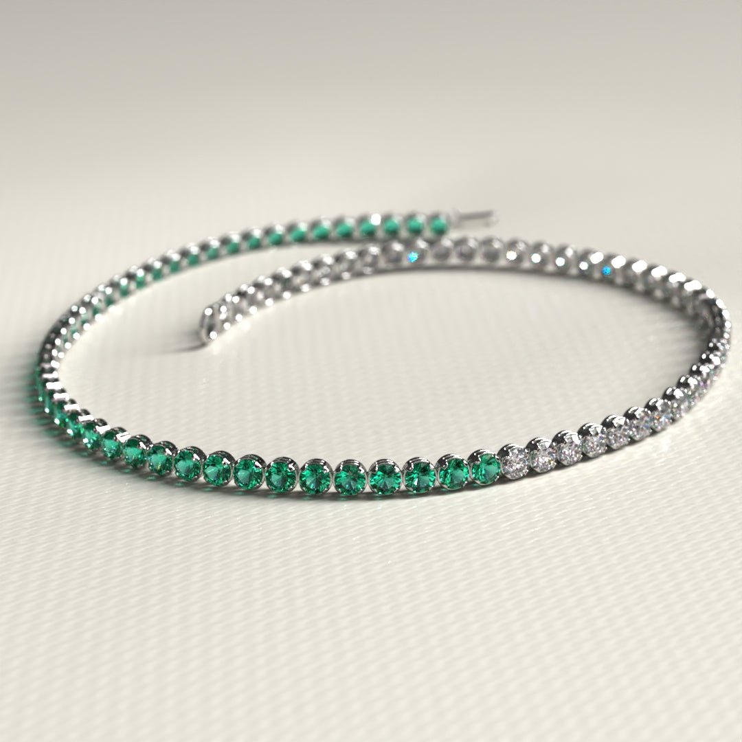 Natural Emerald & Lab Grown Diamond 50 - 50 Custom Tennis Bracelet in 14K/18K Gold - Evara Jewelry LLC