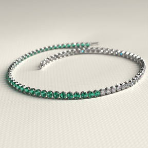 Natural Emerald & Lab Grown Diamond 50 - 50 Custom Tennis Bracelet in 14K/18K Gold - Evara Jewelry LLC