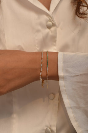 Natural Emerald & Lab Grown Diamond 50 - 50 Custom Tennis Bracelet in 14K/18K Gold - Evara Jewelry LLC