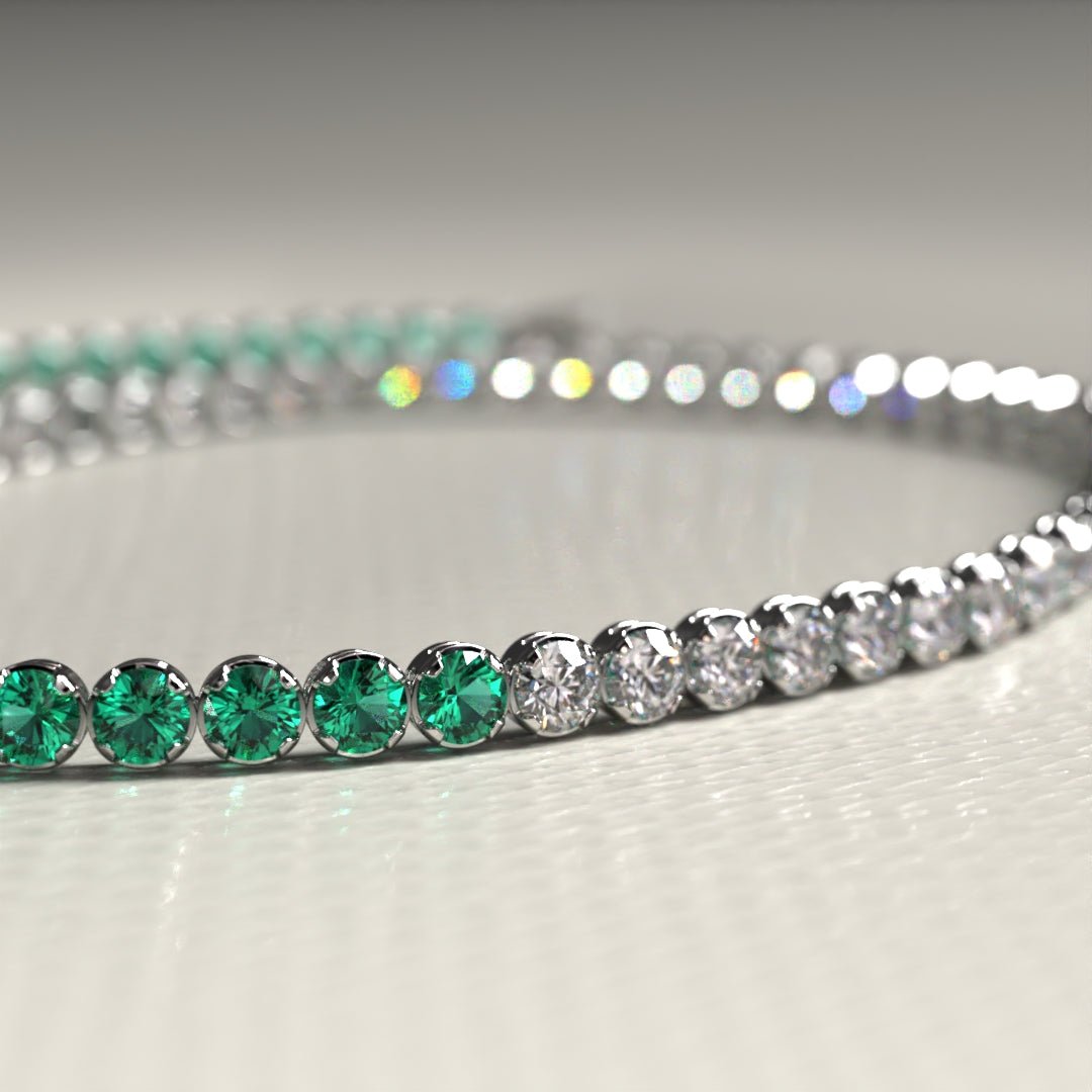 Natural Emerald & Lab Grown Diamond 50 - 50 Custom Tennis Bracelet in 14K/18K Gold - Evara Jewelry LLC