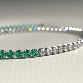Natural Emerald & Lab Grown Diamond 50 - 50 Custom Tennis Bracelet in 14K/18K Gold - Evara Jewelry LLC