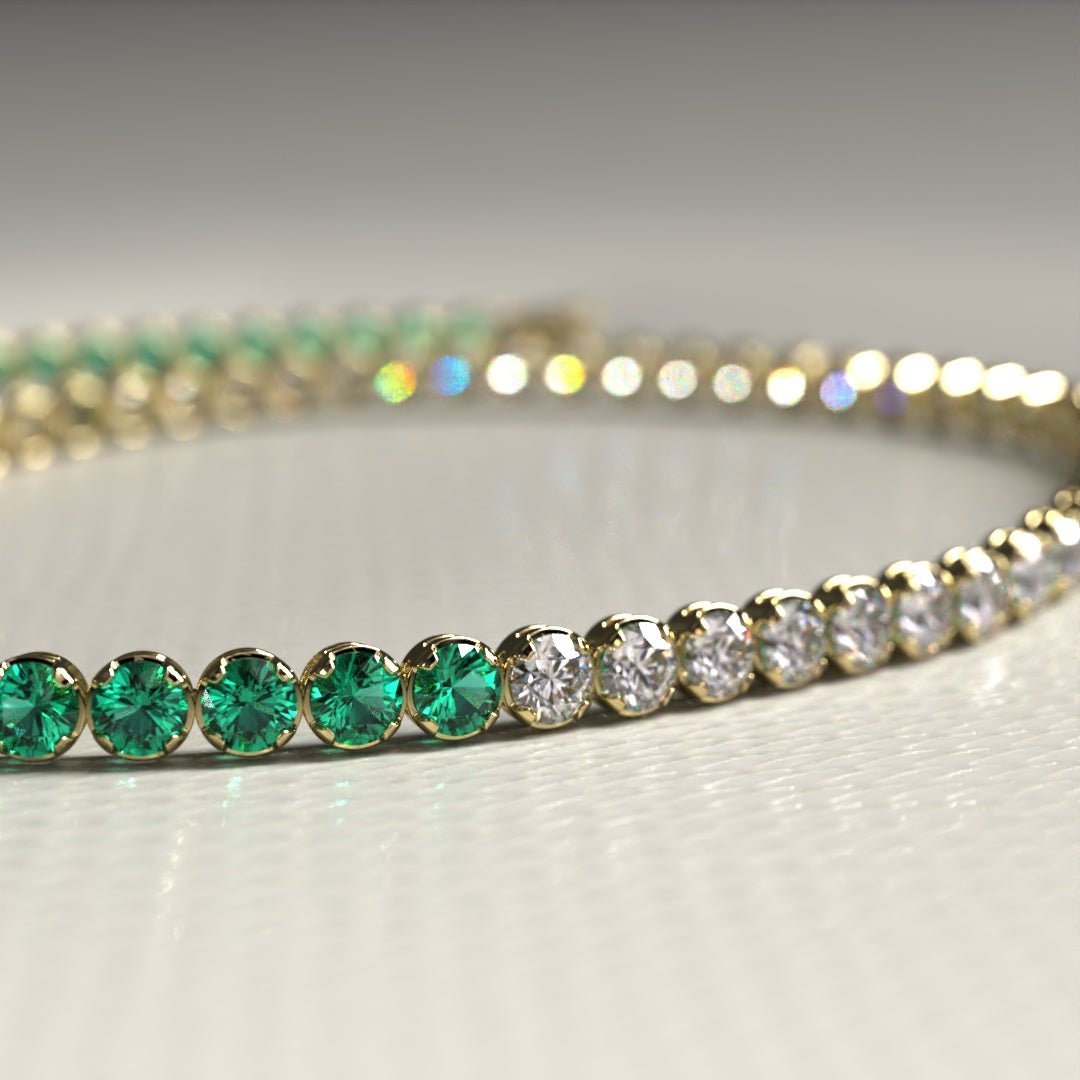Natural Emerald & Lab Grown Diamond 50 - 50 Custom Tennis Bracelet in 14K/18K Gold - Evara Jewelry LLC