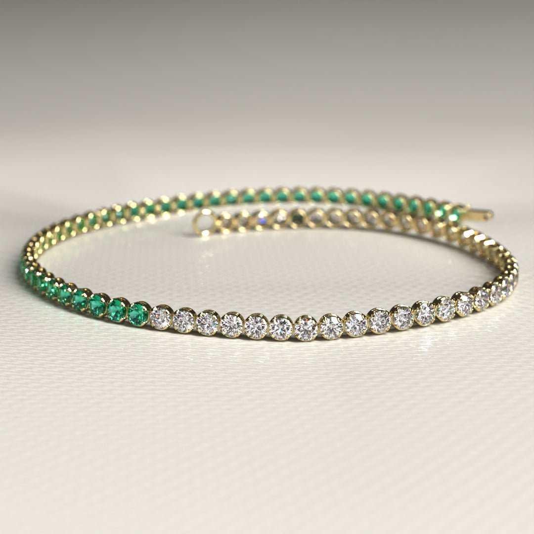 Natural Emerald & Lab Grown Diamond 50 - 50 Custom Tennis Bracelet in 14K/18K Gold - Evara Jewelry LLC