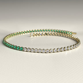 Natural Emerald & Lab Grown Diamond 50 - 50 Custom Tennis Bracelet in 14K/18K Gold - Evara Jewelry LLC