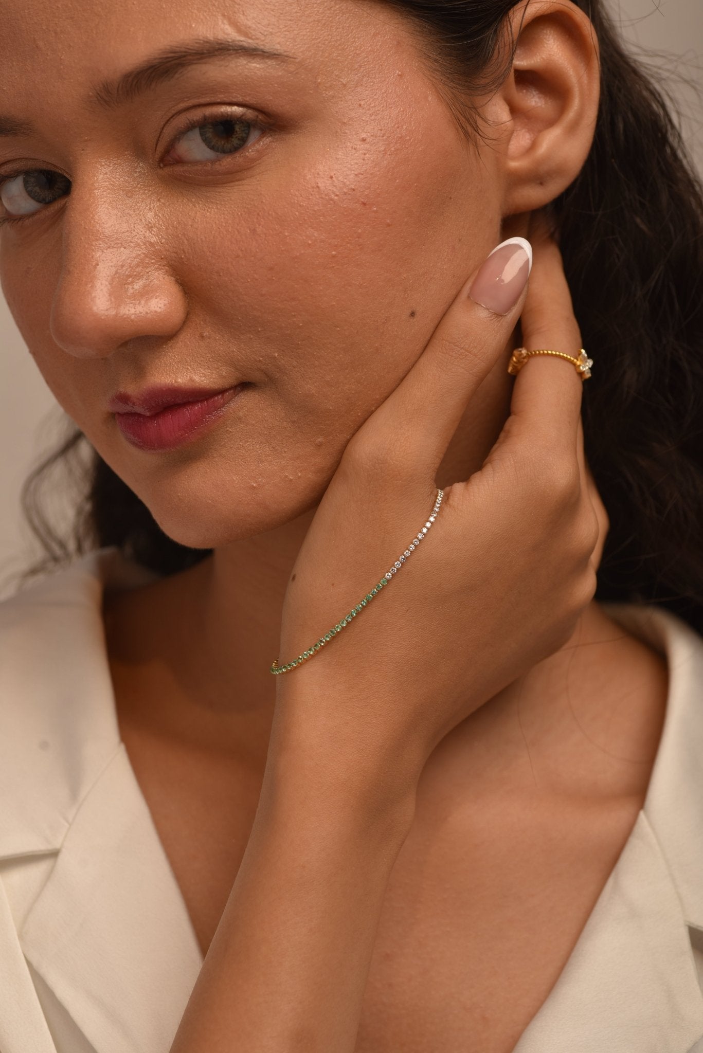 Natural Emerald & Lab Grown Diamond 50 - 50 Custom Tennis Bracelet in 14K/18K Gold - Evara Jewelry LLC