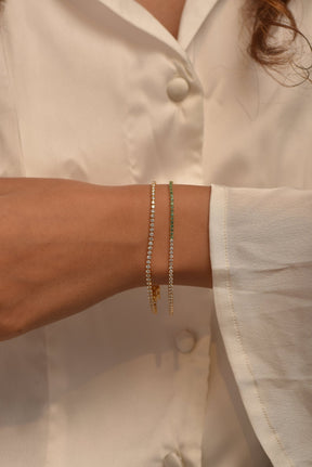 Natural Emerald & Lab Grown Diamond 50 - 50 Custom Tennis Bracelet in 14K/18K Gold - Evara Jewelry LLC