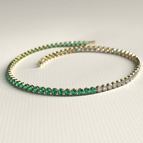 Natural Emerald & Lab Grown Diamond 50 - 50 Custom Tennis Bracelet in 14K/18K Gold - Evara Jewelry LLC