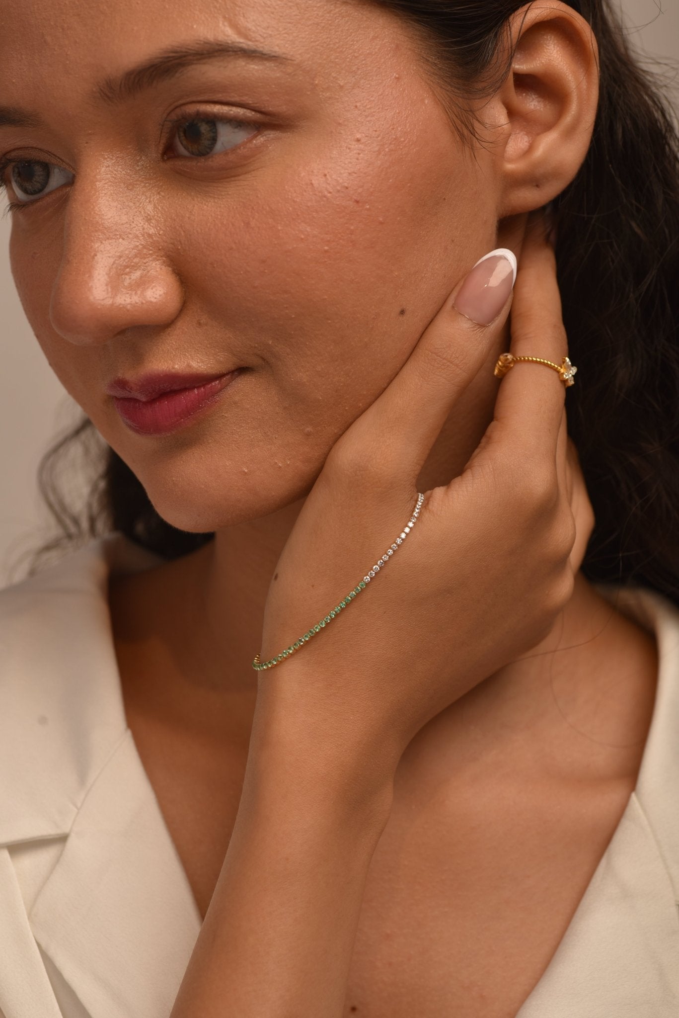 Natural Emerald & Lab Grown Diamond 50 - 50 Custom Tennis Bracelet in 14K/18K Gold - Evara Jewelry LLC