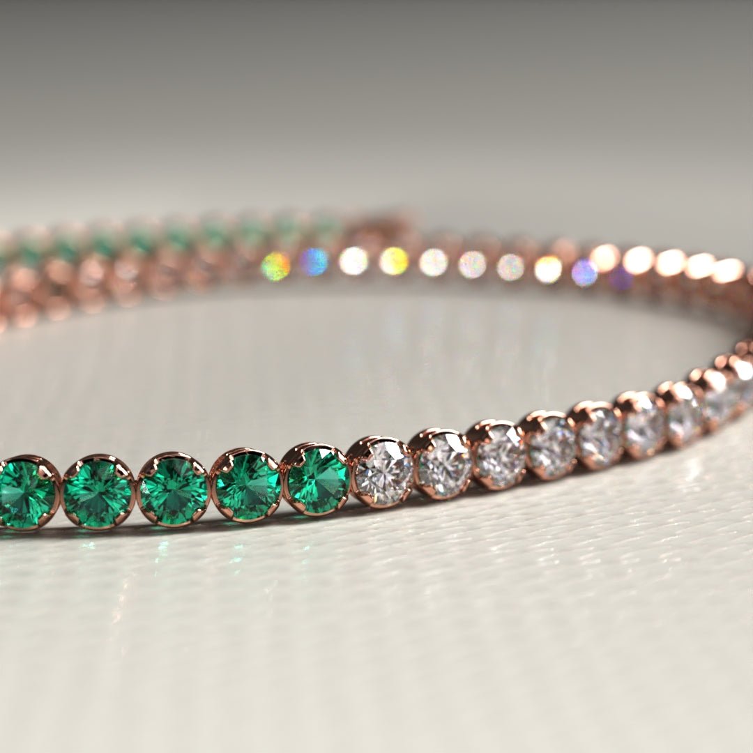 Natural Emerald & Lab Grown Diamond 50 - 50 Custom Tennis Bracelet in 14K/18K Gold - Evara Jewelry LLC