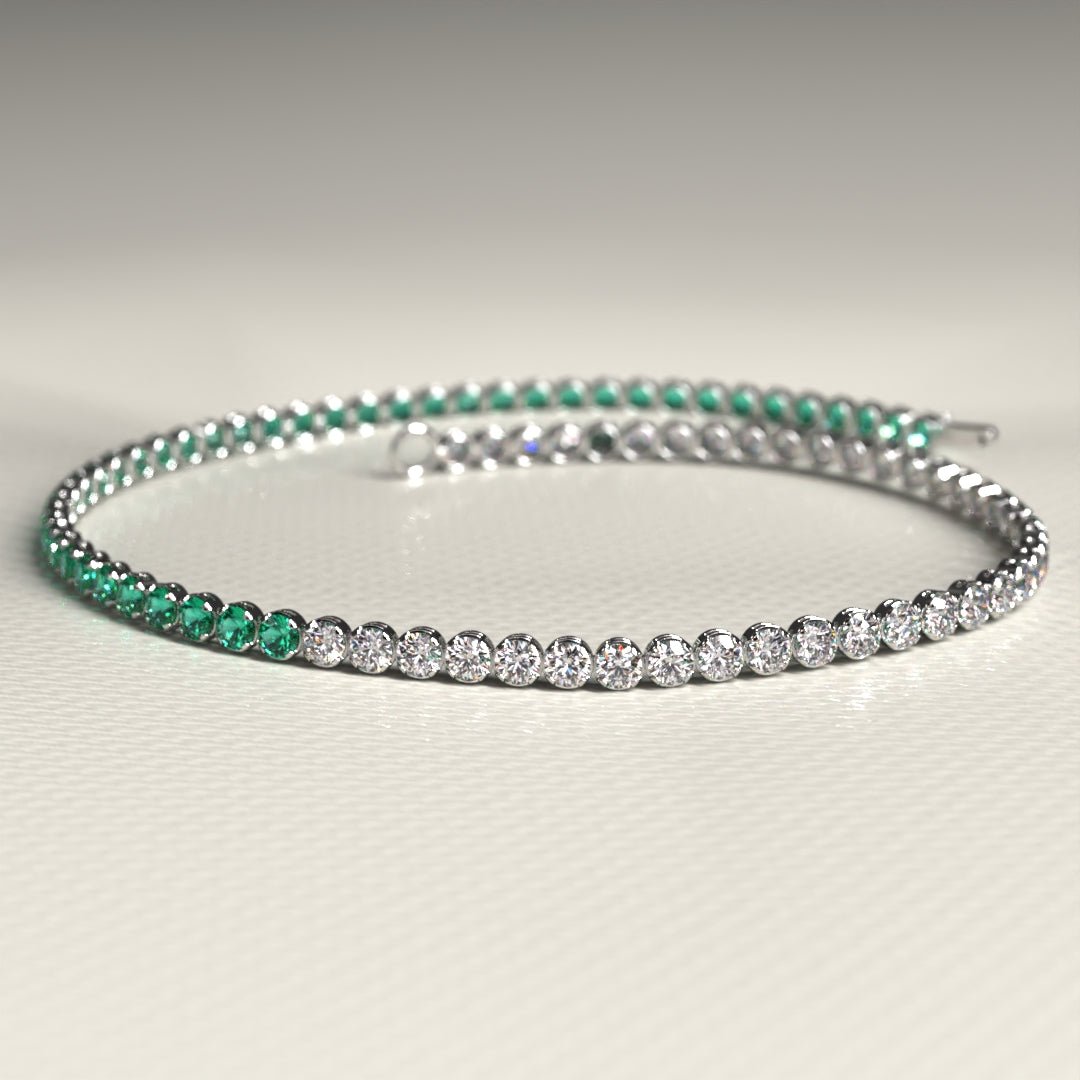 Natural Emerald & Lab Grown Diamond 50 - 50 Custom Tennis Bracelet in 14K/18K Gold - Evara Jewelry LLC