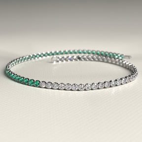 Natural Emerald & Lab Grown Diamond 50 - 50 Custom Tennis Bracelet in 14K/18K Gold - Evara Jewelry LLC