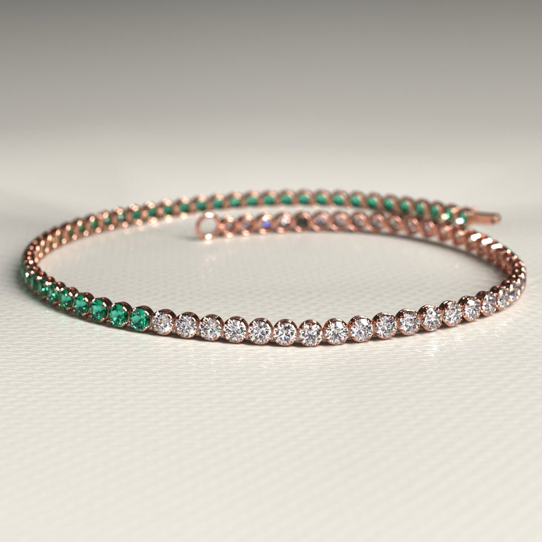 Natural Emerald & Lab Grown Diamond 50 - 50 Custom Tennis Bracelet in 14K/18K Gold - Evara Jewelry LLC