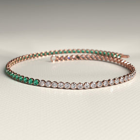 Natural Emerald & Lab Grown Diamond 50 - 50 Custom Tennis Bracelet in 14K/18K Gold - Evara Jewelry LLC