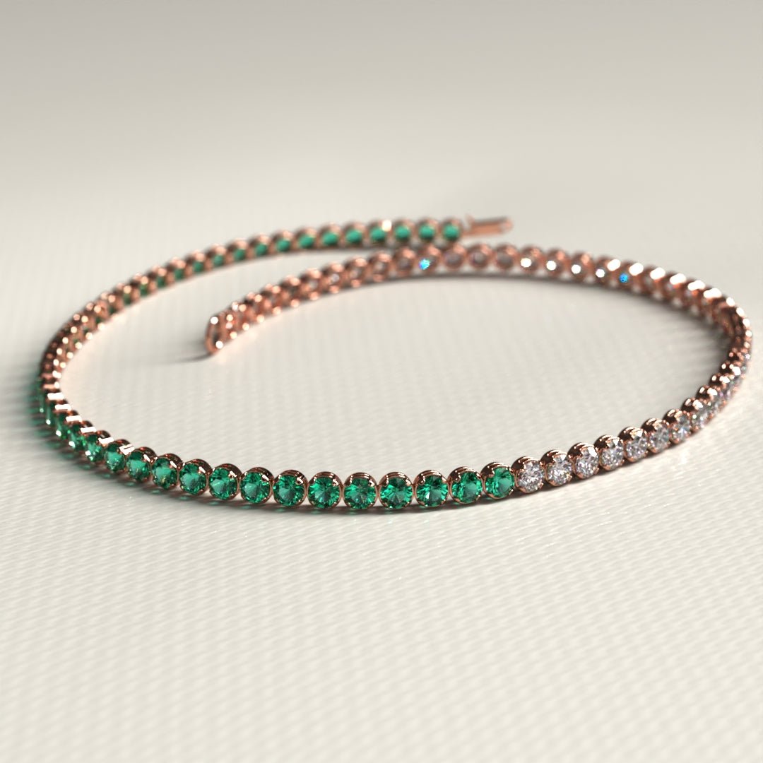 Natural Emerald & Lab Grown Diamond 50 - 50 Custom Tennis Bracelet in 14K/18K Gold - Evara Jewelry LLC