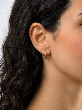 Natural Emerald Teal Ombre & Lab Diamond Hoop Earrings: Everyday Hoops, Birthday Gift for Her - Evara Jewelry LLC