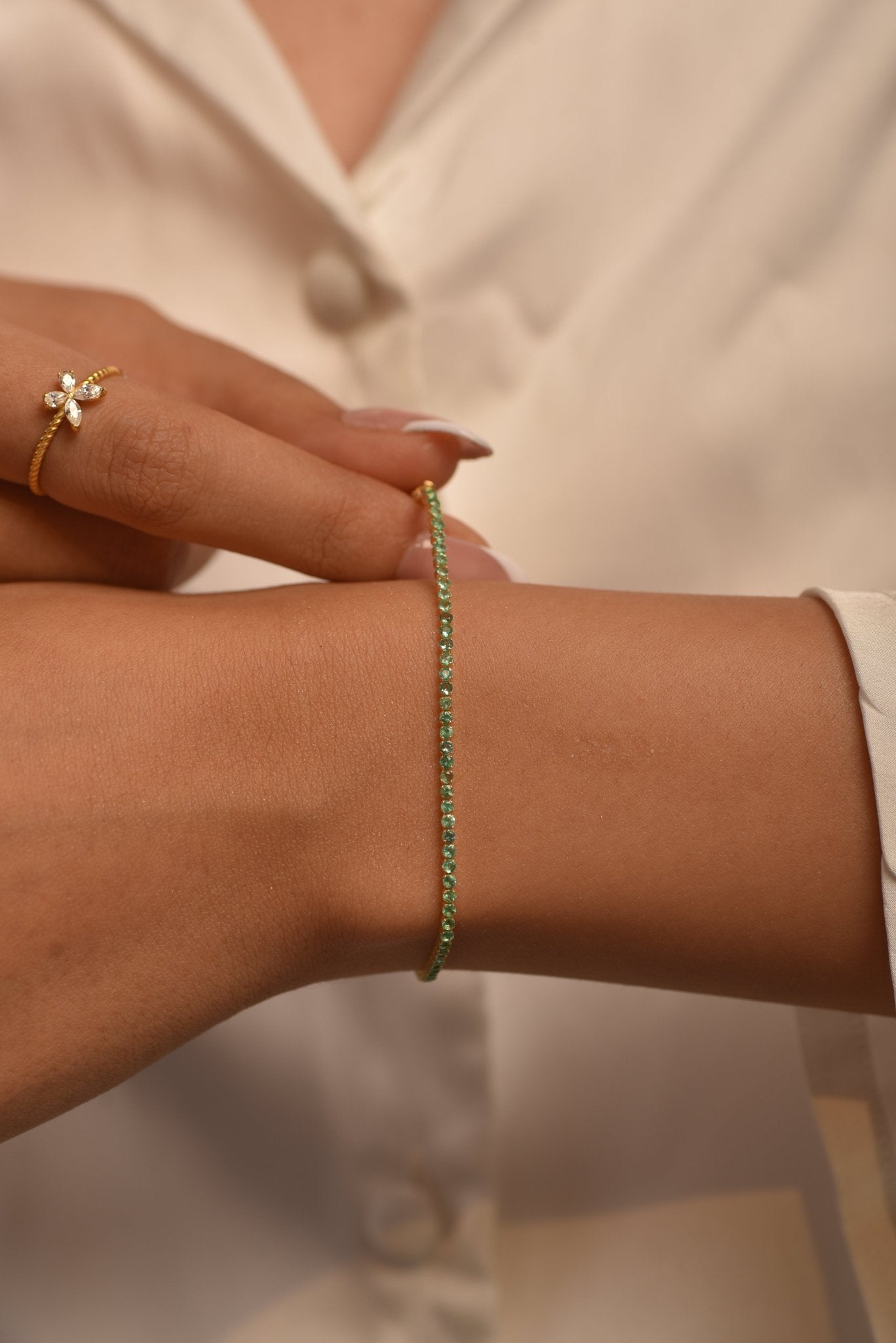 Natural Emerald Tennis Bracelet in 14K/18K Gold / May Birthstone Bracelet - Evara Jewelry LLC