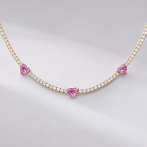 Natural Heart-Cut Pink Sapphire and Lab-Grown Diamond Tennis Necklace - Evara Jewelry LLC