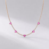 Natural Heart-Cut Pink Sapphire and Lab-Grown Diamond Tennis Necklace - Evara Jewelry LLC
