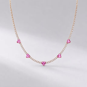Natural Heart-Cut Pink Sapphire and Lab-Grown Diamond Tennis Necklace - Evara Jewelry LLC