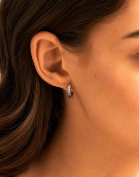 Natural Ombre Blue Sapphire Pave Hoop Earrings: Dainty Hoops, Something Blue Wedding Gift - Evara Jewelry LLC