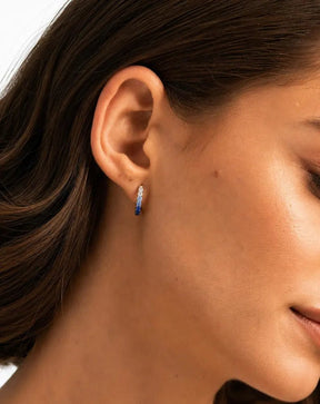 Natural Ombre Blue Sapphire Pave Hoop Earrings: Dainty Hoops, Something Blue Wedding Gift - Evara Jewelry LLC