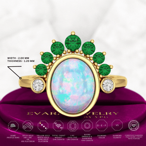 Natural Opal Multi Stone Art Deco Ring with Natural Emeralds and Diamonds - Evara Jewelry LLC