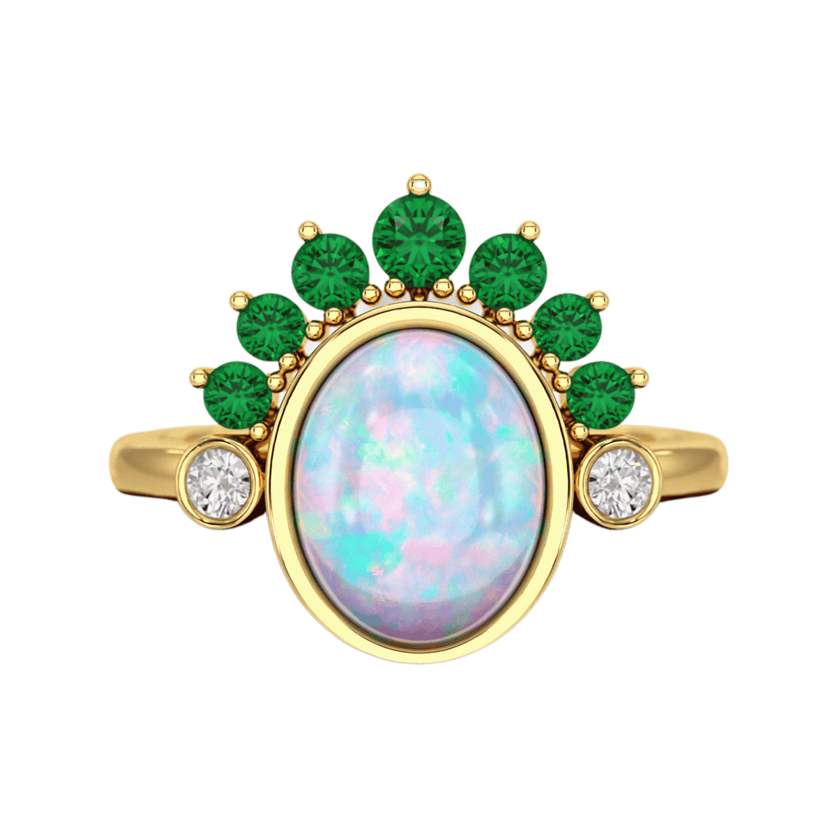 Natural Opal Multi Stone Art Deco Ring with Natural Emeralds and Diamonds - Evara Jewelry LLC