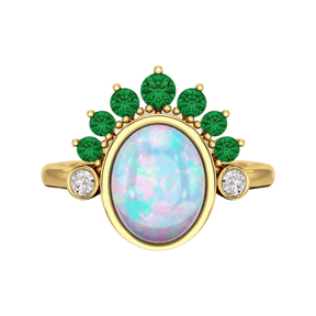 Natural Opal Multi Stone Art Deco Ring with Natural Emeralds and Diamonds - Evara Jewelry LLC