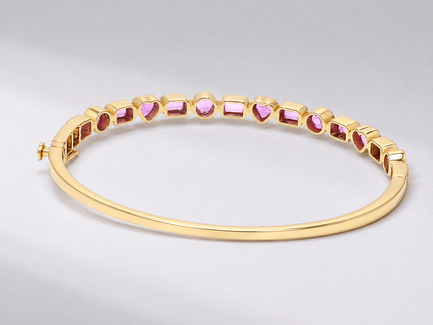 Natural Pink Sapphire Bezel Set Cuff Bracelet in 18K Gold - Evara Jewelry LLC