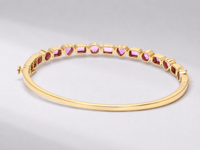 Natural Pink Sapphire Bezel Set Cuff Bracelet in 18K Gold - Evara Jewelry LLC