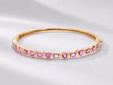 Natural Pink Sapphire Bezel Set Cuff Bracelet in 18K Gold - Evara Jewelry LLC