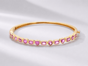 Natural Pink Sapphire Bezel Set Cuff Bracelet in 18K Gold - Evara Jewelry LLC